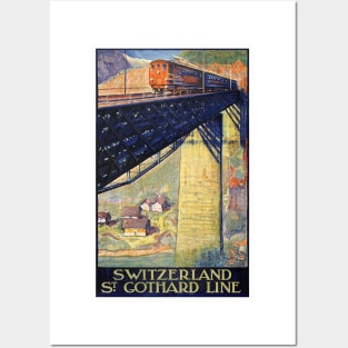 Vintage Travel Poster Switzerland St. Gothard Line Posters and Art